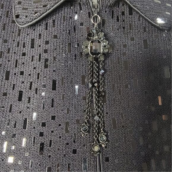 Rare St.John Evening Marie Gray Sequin Cardigan Zip-Up pailette Black 4 knit - Picture 6 of 13